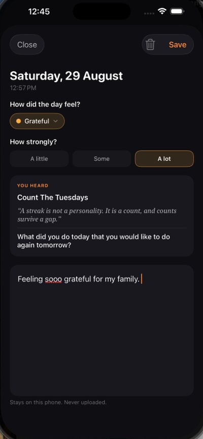 Second Wind — writing a journal entry about the message you just heard